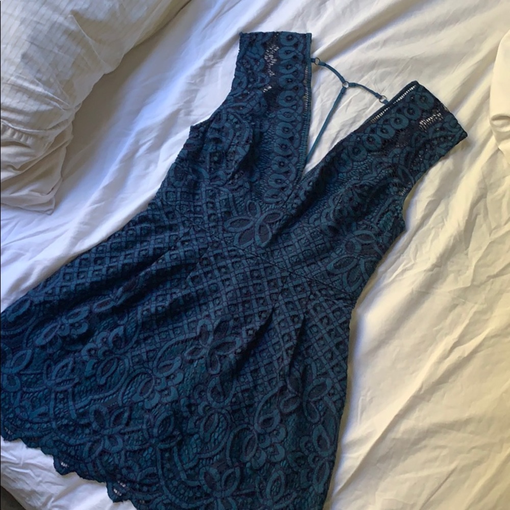 turquoise lace mini dress